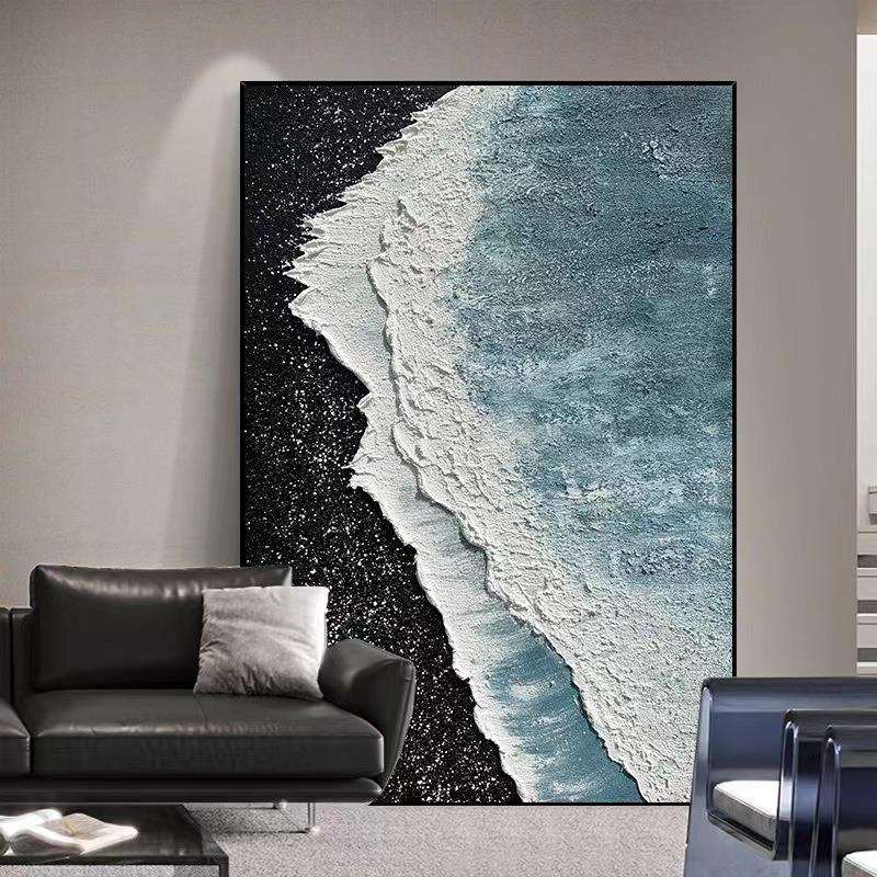 现代简约大色块厚肌理油画手绘装饰画奶油风高级感石英砂抽象挂画