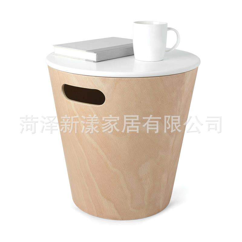 室内创意收纳用品木质简约商务可坐人收纳凳子储物凳圆桌子收纳桌