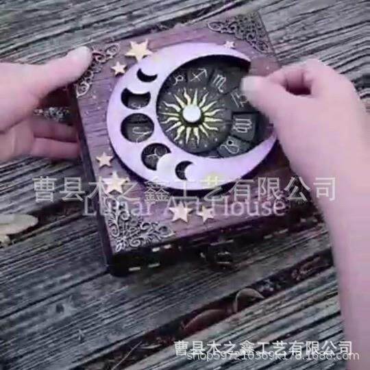 跨境新品十二星座收纳盒木质桌面饰品整理盒月亮水晶隐藏钥匙盒