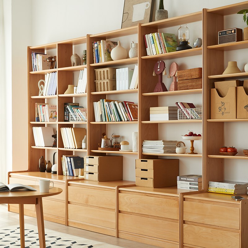 盼居实木书柜书架纯实木s储物柜组合大书架简约现代现代简约家用