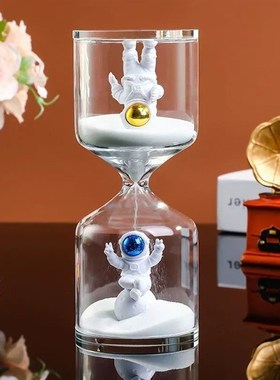 太空人沙漏计时器儿童防摔3/5/10分钟学生吃饭时间流沙.瓶礼物玻