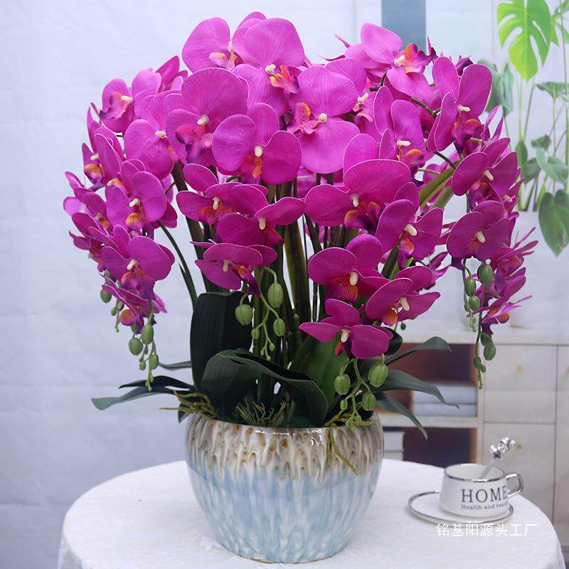 花特大号手感PU蝴蝶兰盆栽客厅装饰花电视柜玄关假花前台摆件
