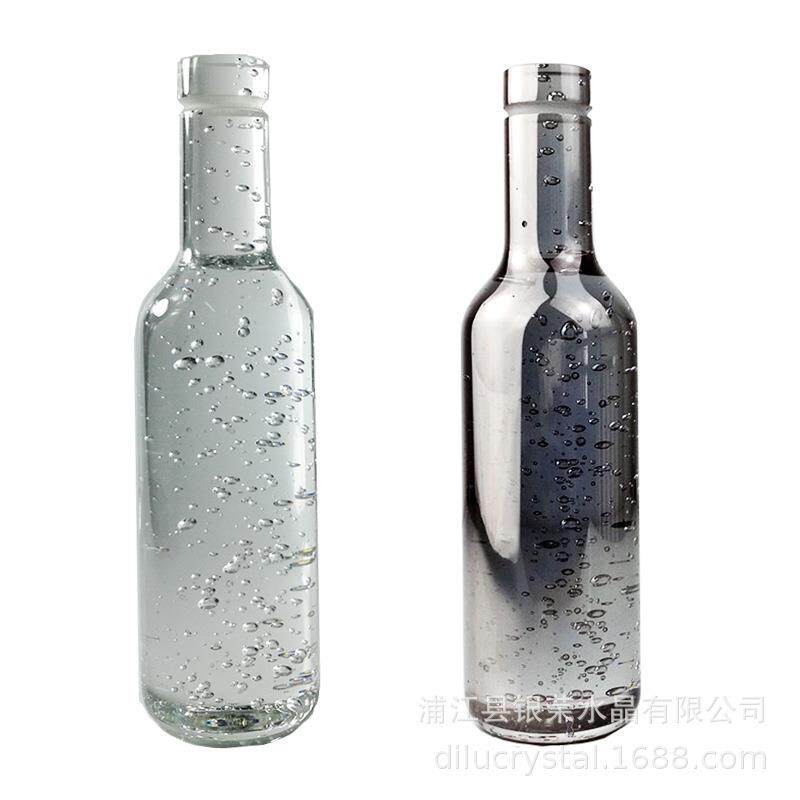 欧式轻奢现代简约水晶气泡酒瓶透明烟灰色瓶子摆件样板房软装饰品