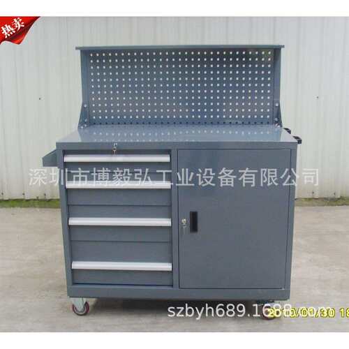 深圳重型移动式车间模具工具车 抽屉五金工具摆放车 带挂板工具柜