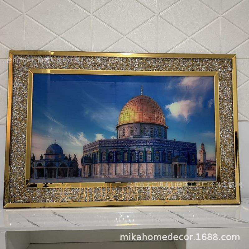 东南亚 中东 轻奢钻石玻璃教堂建筑物壁画装饰画玄关画