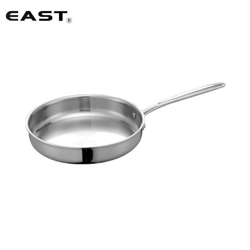 EAST东方厨具三层钢单柄直身煎锅无涂层牛排煎盆不锈钢平底煎饺盘