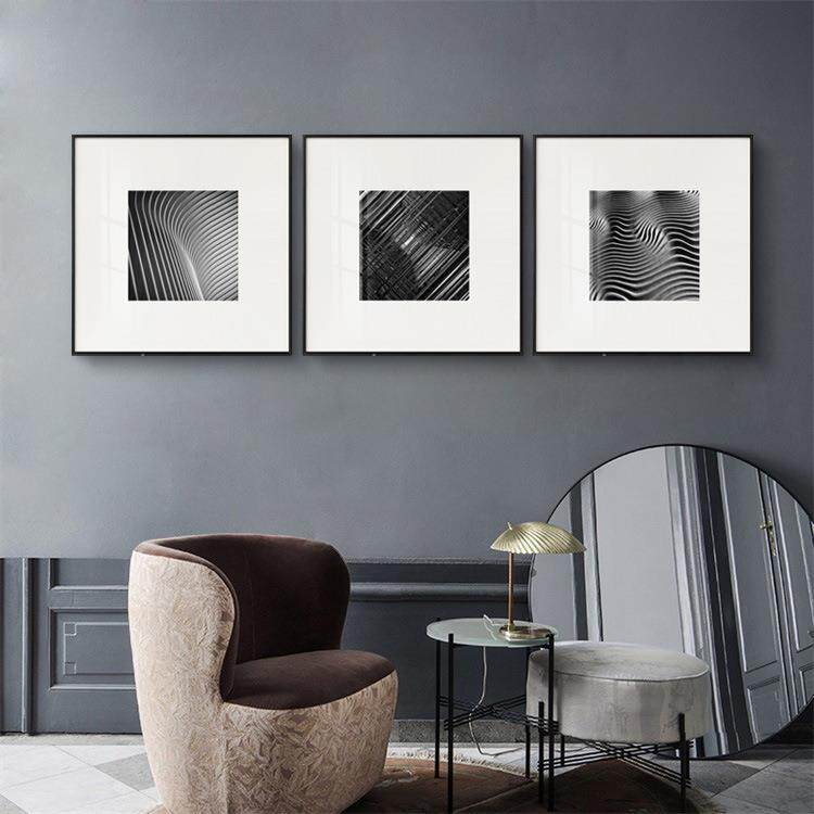 黑白艺术摄影照片墙北欧客厅挂画极简方形工业装饰画样板房壁画