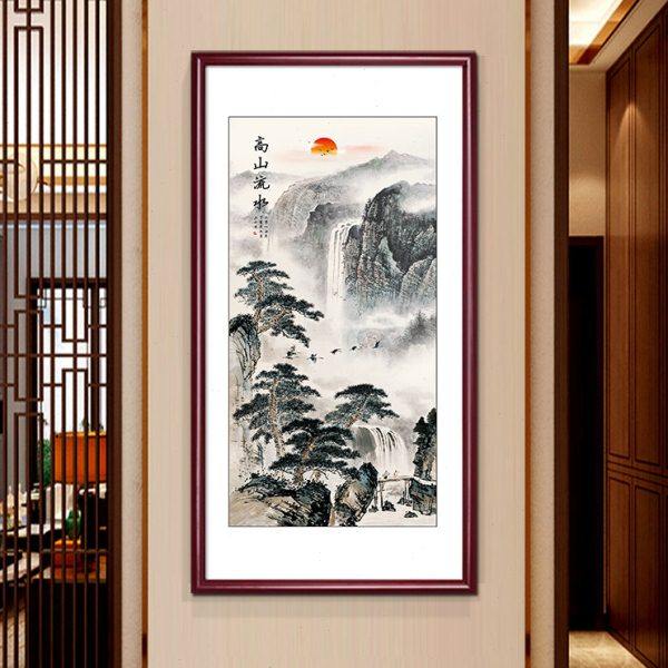迎客松国画入户玄关画新中式客厅装饰画竖版山水画走廊挂画实木框,家居饰品,国画,淘宝优惠券,粉丝福利购,淘宝优惠卷