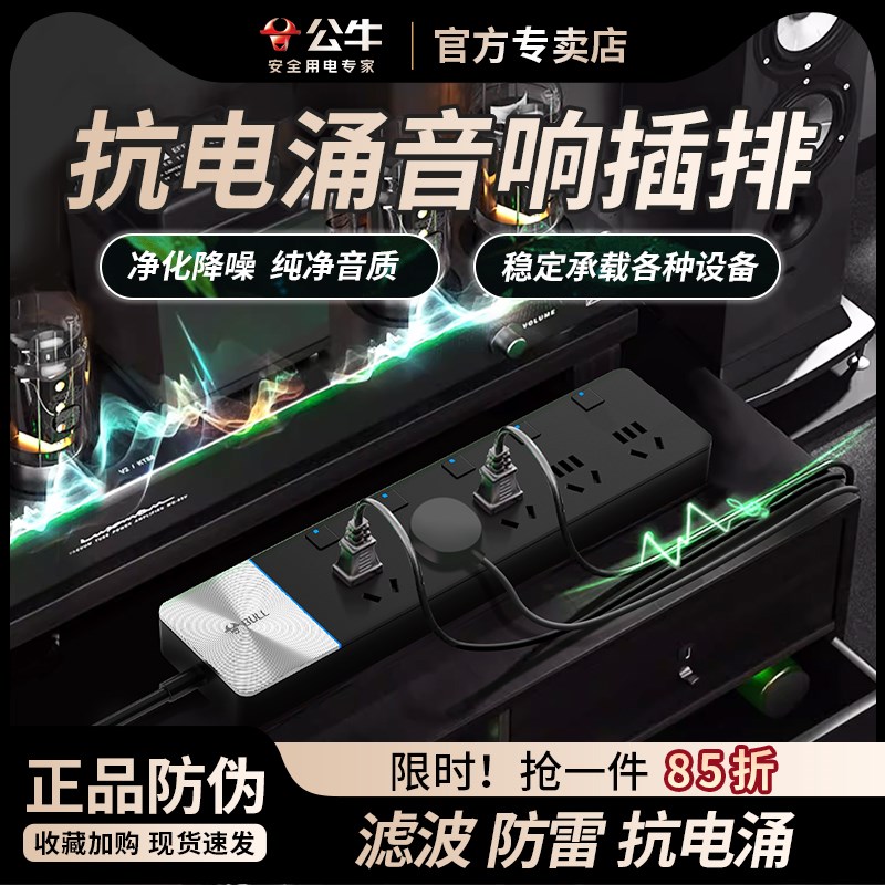 公牛抗电涌插座抗干扰防雷防浪涌电源滤波器接线R板电脑专用电竞