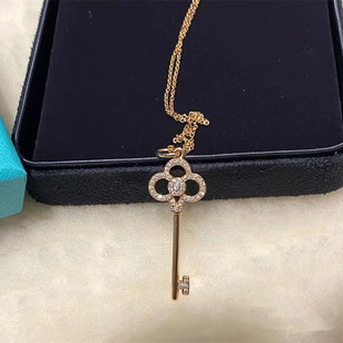 高版本2025新款钥匙项链女轻奢镀18k玫瑰金镶钻时尚百搭毛衣链