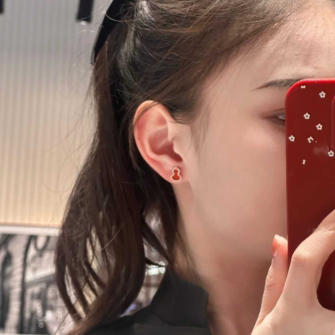 高版本福禄耳钉女镀18k玫瑰金百搭精致高级感小众设计红玉髓耳饰