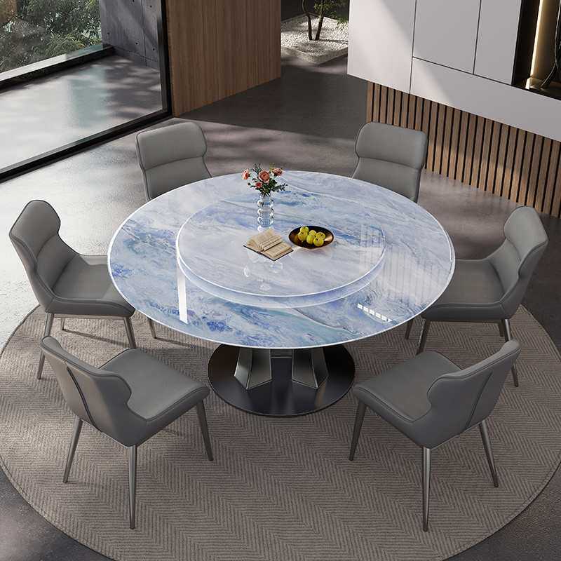 新款意式轻奢天然超晶石餐桌奢石微晶石圆桌家用岩板新款大理石圆