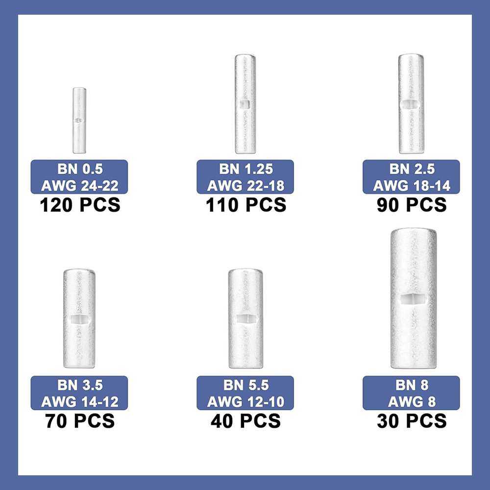跨境  460pcs盒装 24-8AWG/非绝缘管型对接连接器中接接线端子