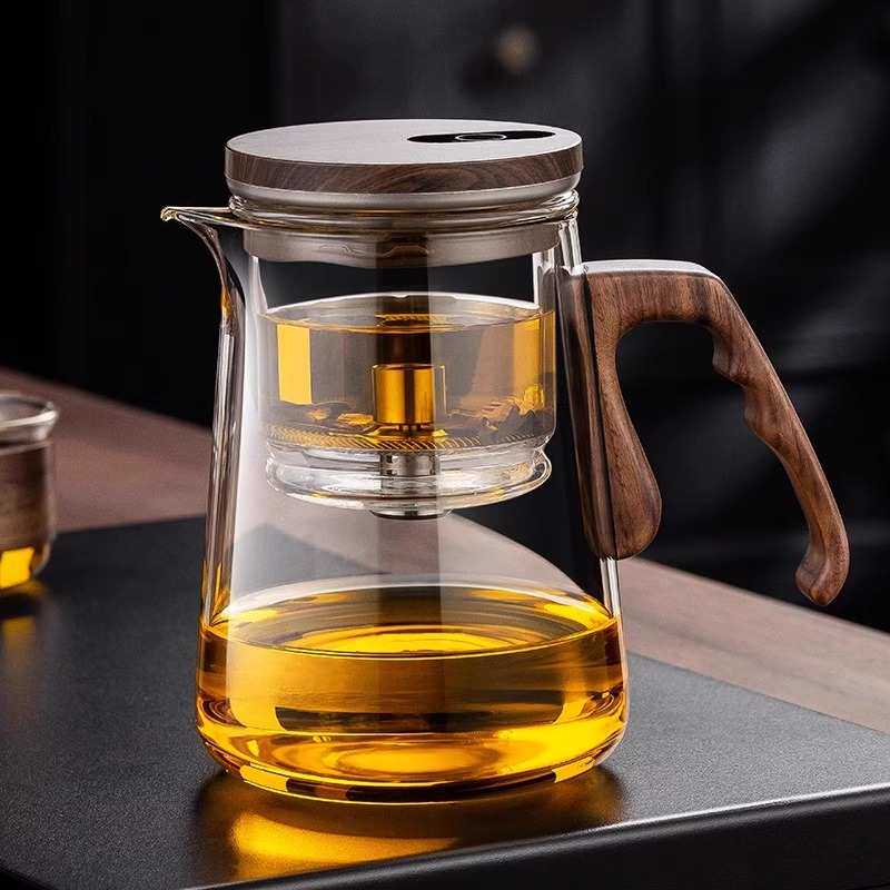 顶壶耐热磁吸飘逸杯全玻璃内胆吸顶式一键过滤冲茶器