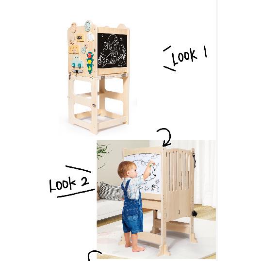 新品3合1儿童台阶凳幼儿厨房凳助手带黑板学习塔可折叠幼儿桌凳套