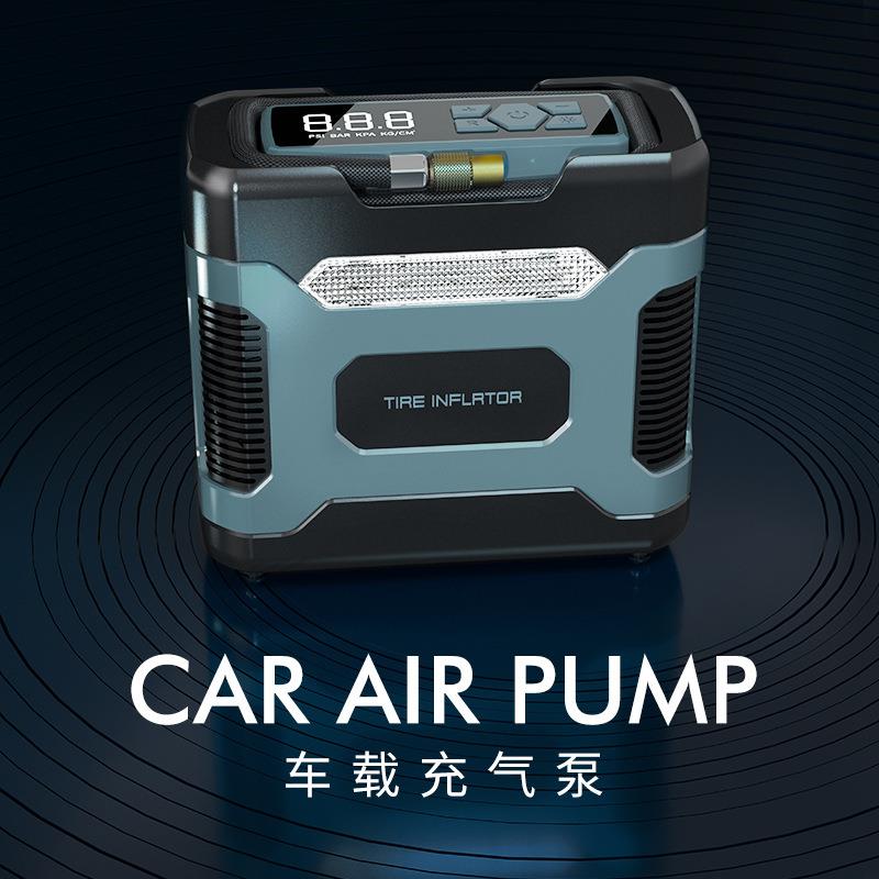 新款车载充气泵便携式小型汽车轮胎打气泵筒智能数显带应急闪光灯