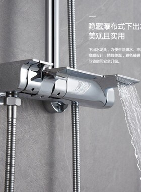 全铜钢琴按键方形轻奢枪灰色冷热混水淋浴花洒套装增压喷头沐浴器