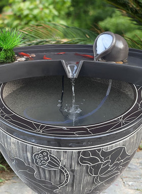 水缸造景摆件循环流水鱼缸陶瓷流水器过滤增氧双层养鱼盆搭配茶台