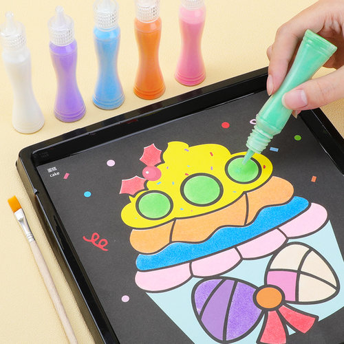 沙画儿童彩沙diy手工制作女孩生日礼物公主小学生填色粘胶画男孩