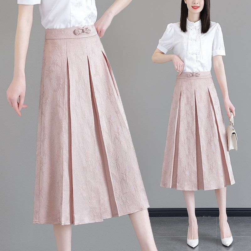 国风半身裙女高腰百褶裙梨形身材遮胯裙子2025夏季新款中长款裙子,女装/女士精品,真丝上装,淘宝优惠券,粉丝福利购,淘宝优惠卷