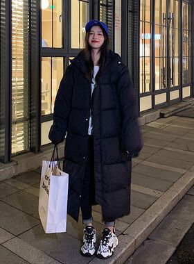 羽绒棉外套棉衣女连帽韩版加厚宽松大码中长款过膝面包服棉袄棉服