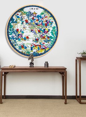 百子图挂画中国风圆形装饰画形实木镜框玄关吉祥画送子观音图家居