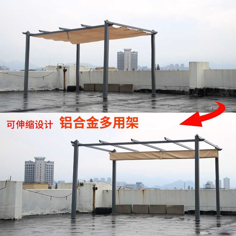 露台庭院推拉篷铝合金雨棚室外花园户外遮阳棚手动伸缩家用停车棚