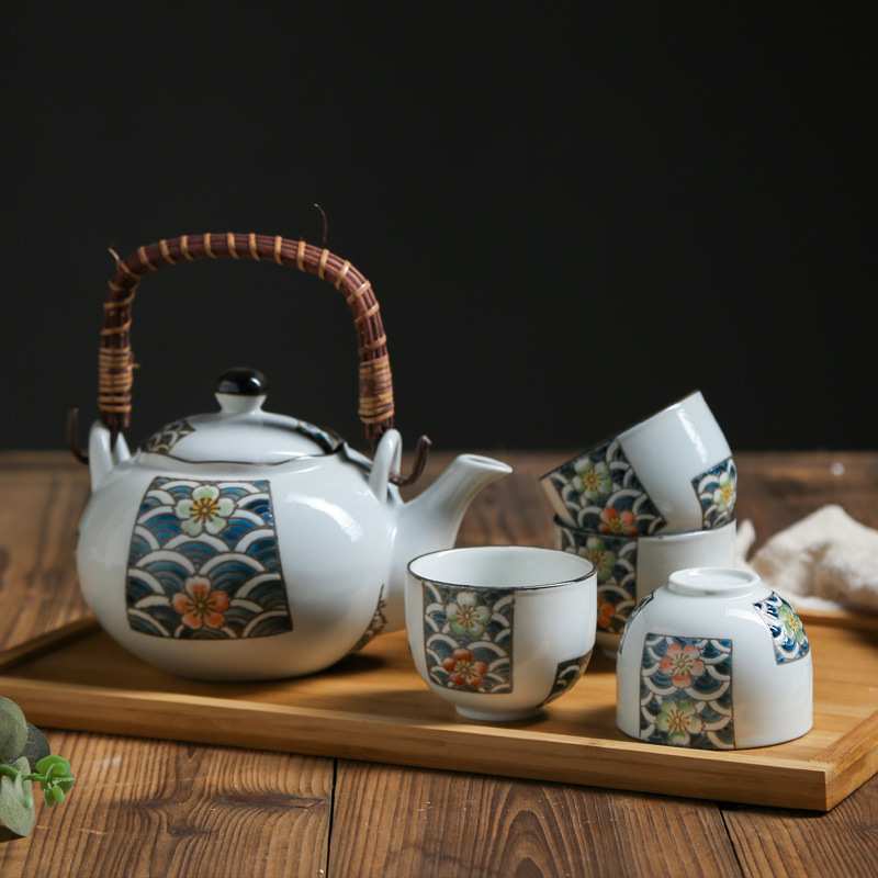 创意海水茶具套装高温手绘陶瓷提拉壶泡茶茶具五件套家用带茶漏