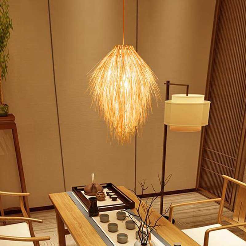欧式田园阳台日式竹灯笼榻榻米灯具茶楼乡村风格复古编织竹藤吊灯