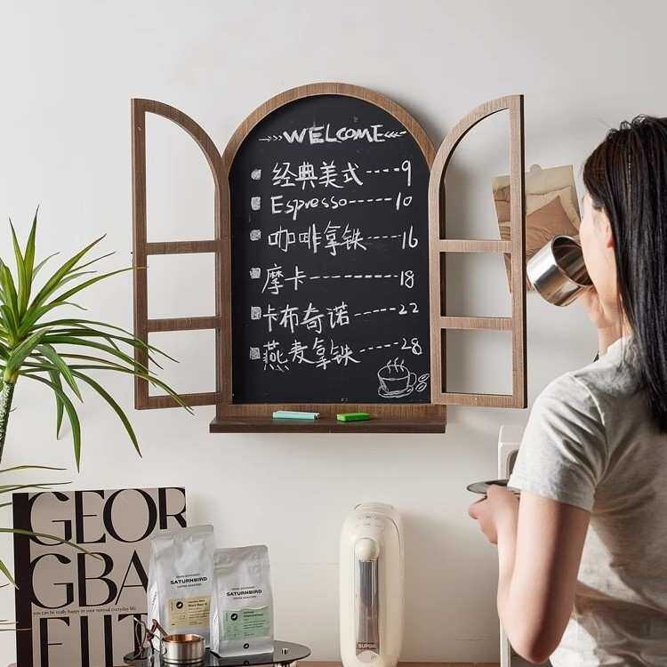 美式乡村复古做旧假窗黑板壁挂置物隔板架咖啡服装店墙面装饰立体