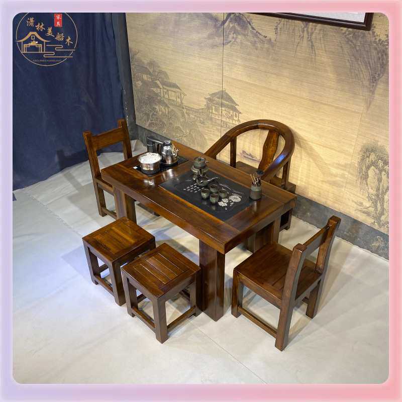 W9YX老船木小户型阳台茶桌椅组合实木办工茶客厅几家用简约小型桌