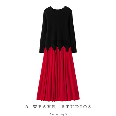 惊艳女神飘过~900克+加厚100纯山羊绒连衣裙子女长款针织衫毛衣