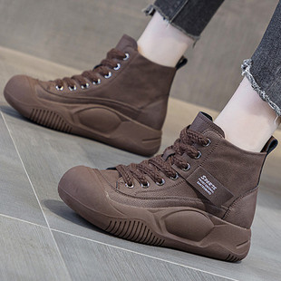 厚底高筒鞋女真皮2023年爆款今年流行的休闲运动鞋秋冬款加绒鞋子