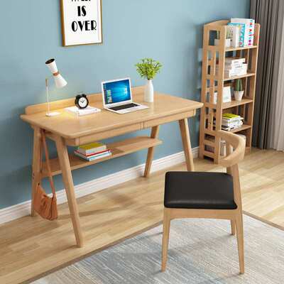 实木腿书桌书房写字桌子简约现代办公桌椅组合家用卧室台式电脑桌