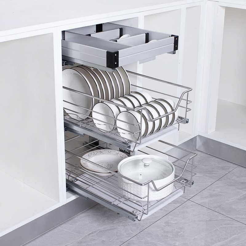 橱柜小尺寸窄拉篮厨房碗碟篮果蔬篮单层304不锈钢加高单门抽屉式
