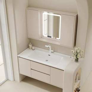 108 118cm胡桃木风水镜浴室柜陶瓷一体盆多制 115