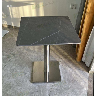 灰色岩板小方桌洽谈桌圆桌奶茶店甜品快餐小吃简餐厅咖啡厅