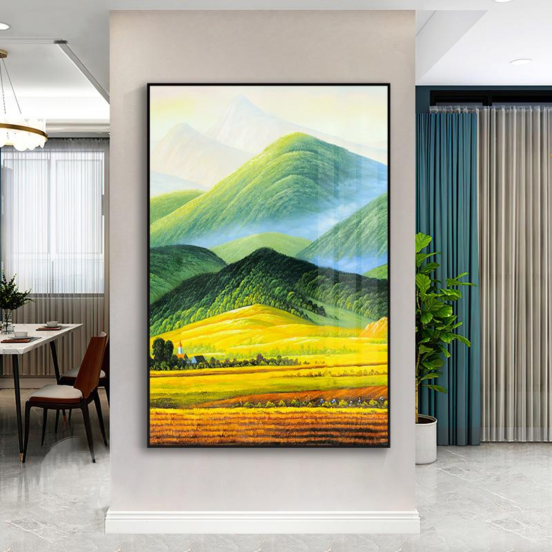 巨人山玄关过道背有靠山装饰画现代客餐厅美式挂画招财风景墙壁画