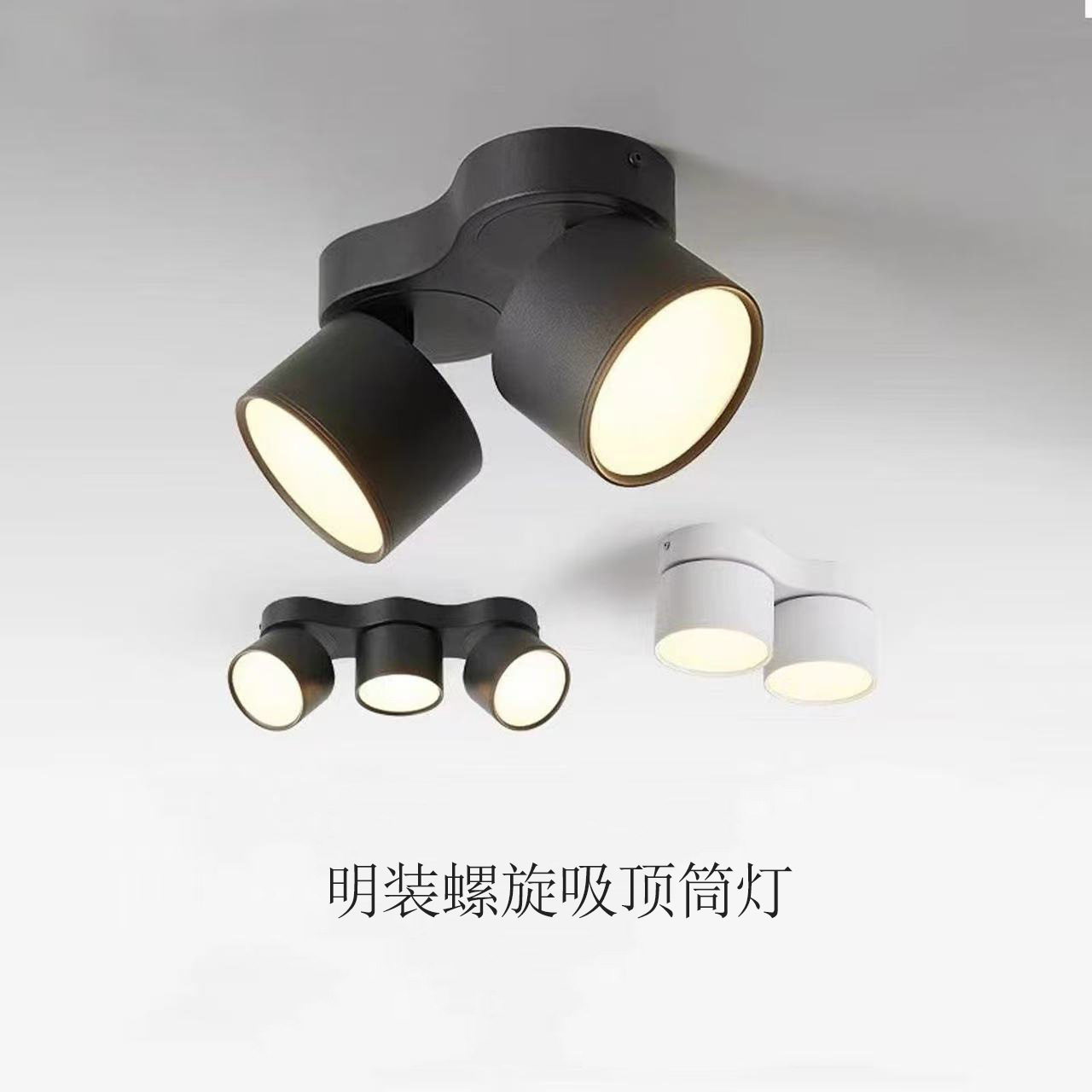 明装led天花灯客厅斗胆灯无主灯双头三头三色光圆形调光吸顶筒灯