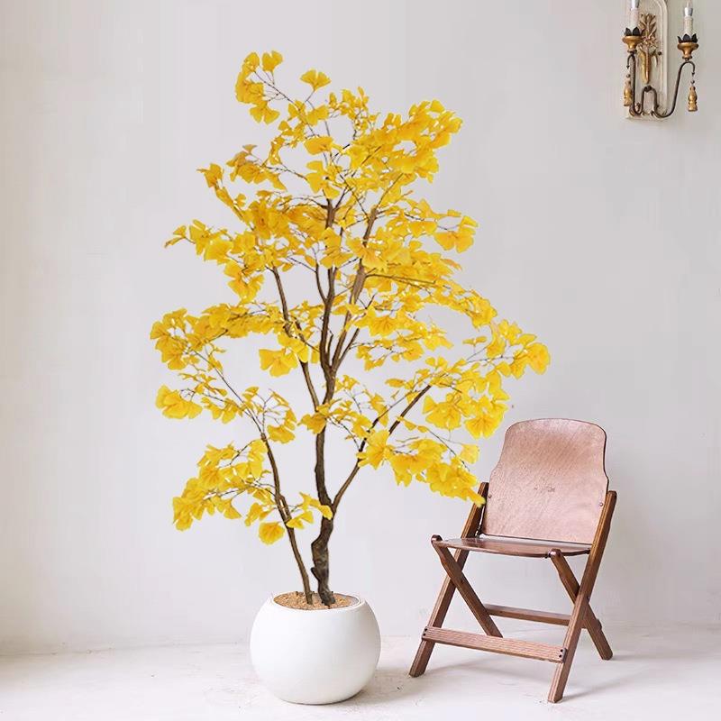 仿真绿植盆栽银杏树带盆摆放假植物秋季景观银杏大型室外假树装饰