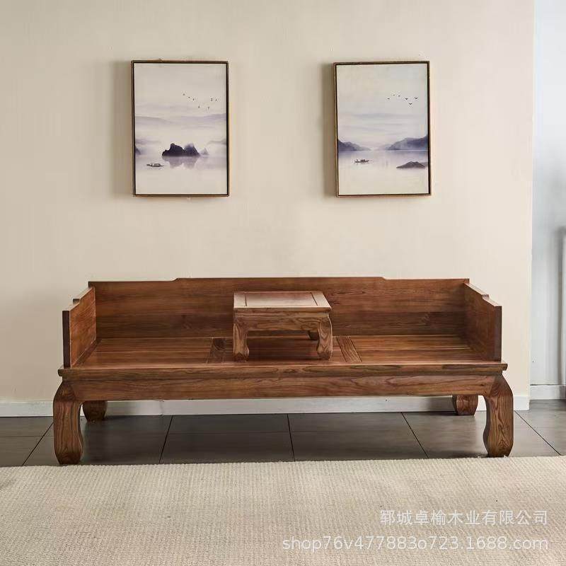 北方老榆木罗汉床实木抽拉式推拉罗汉床榫卯雕刻大象罗汉榻沙发床