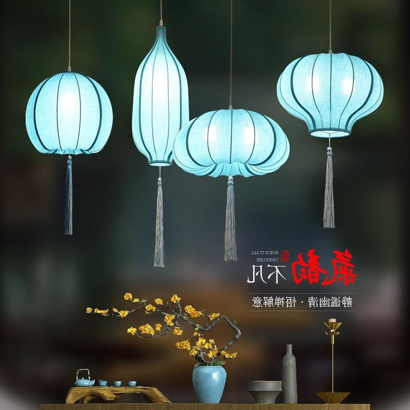 新中式布艺灯笼风餐厅饭店茶楼火锅店灯过道吧台组合手绘吊灯