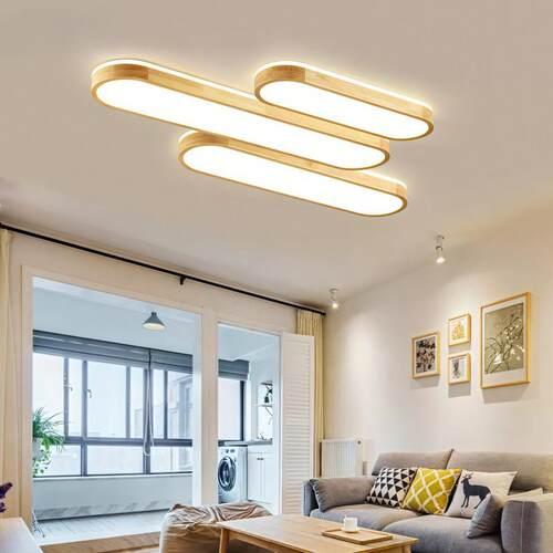 餐厅长条过道LED吸顶灯日式实木客厅卧室阳台玄关衣帽间原木灯具