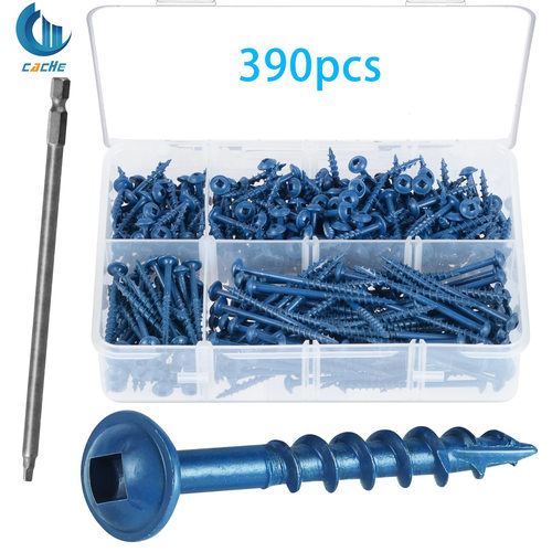 跨境390pcs 盒装四方槽华司头洗尾粗牙木螺丝#8路锈宝蓝色 自攻钉