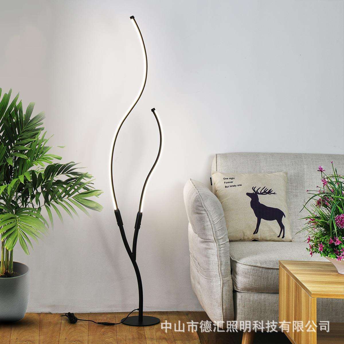 工厂直销简约个性小树枝圆形底座立式led光源曲线艺术线条落地灯图片