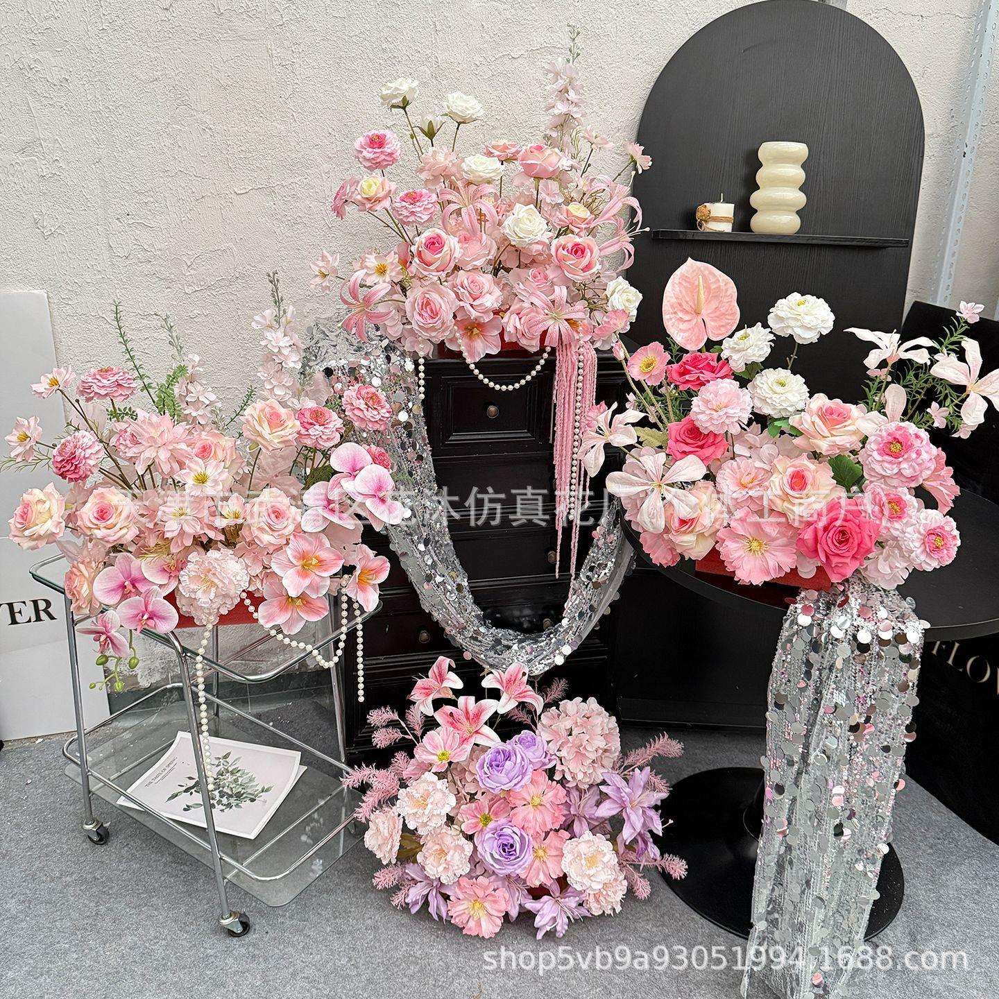 婚房粉色仿真花艺布置客厅茶几卧室餐桌喜庆摆件订婚派对装饰假花