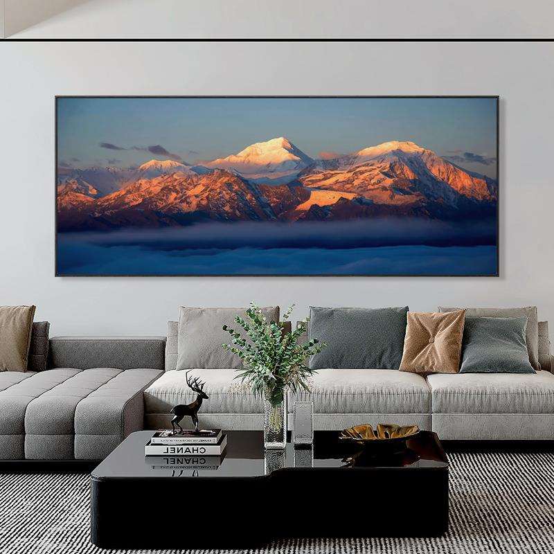 雪山风景背靠日照金山客厅装饰画超大幅风景画公寓房酒店宾馆挂画