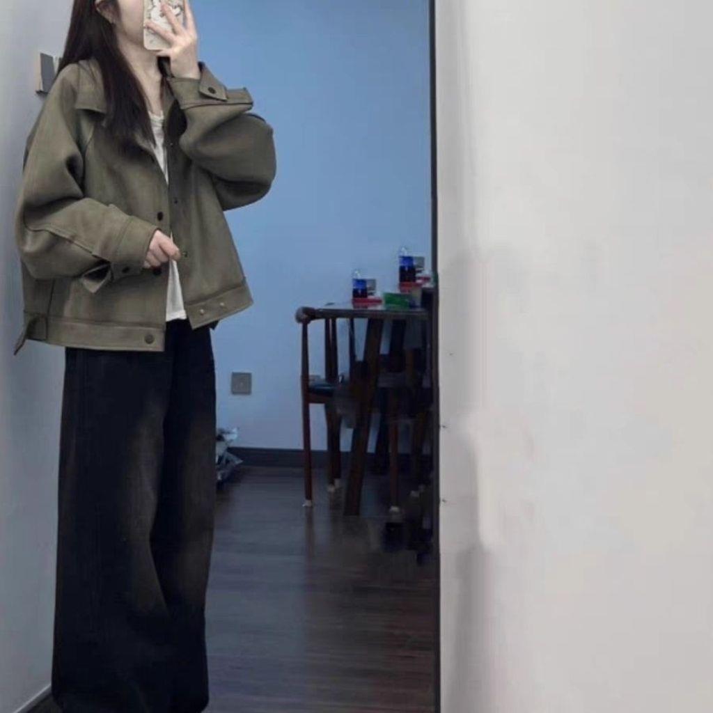 2025春季仿麂皮绒外套女春秋美式复古机车夹克工装小众设计感外套