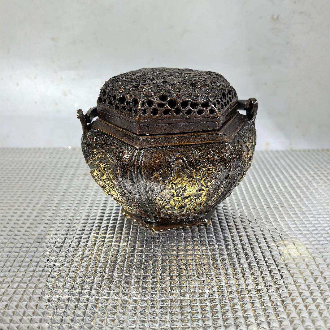 古玩铜器收藏,六角暖手炉古玩铜器收藏 家居装饰工艺品摆件