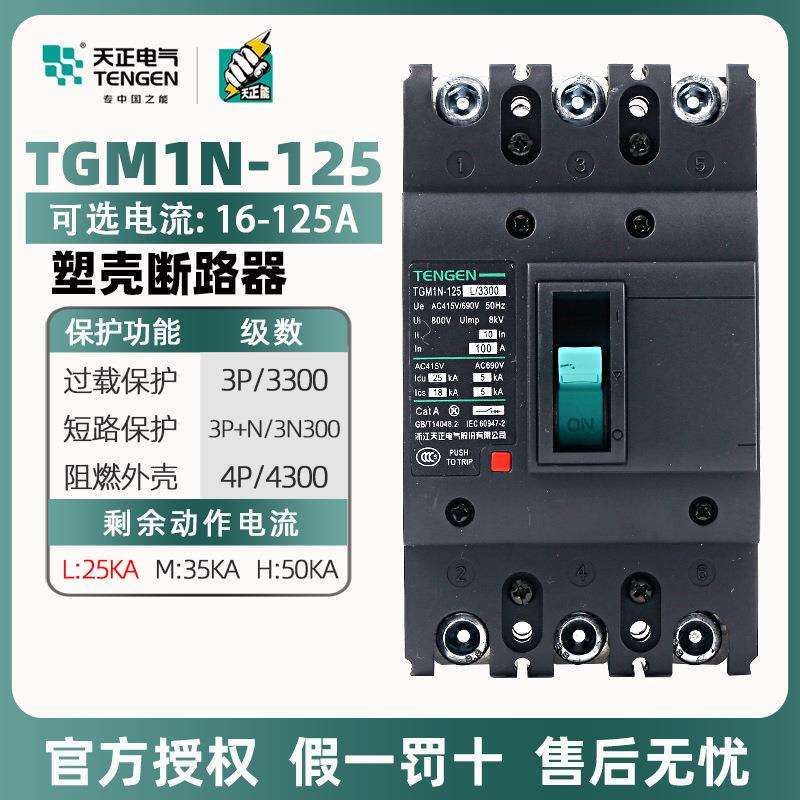 浙江天正电气塑料外壳式断路器TGM1N-125L/3300 100 125A空气开关